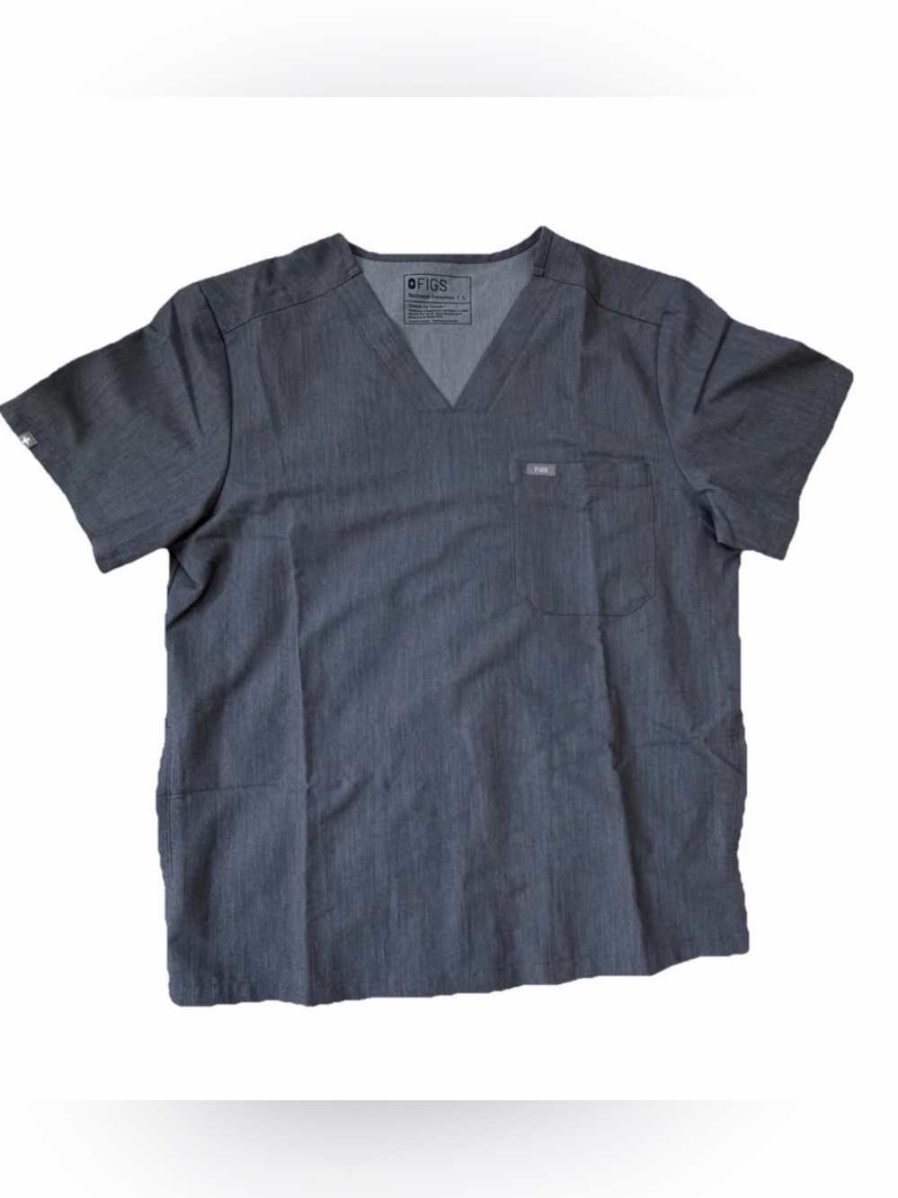 FIGS Technical Scrub Top Mens Cut Size L Grey Medical Wear Uniform V Neck
